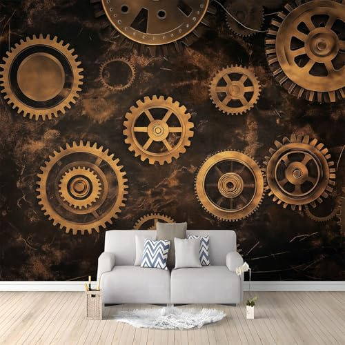 Vintage Steampunk Gears Mural Wallpaper Photo Home Brown Backdrop Wall Photo Mural Wallpaper Living Room Bedroom Theme Hotel Warm Decor Papel Mural 350 x 256 cm