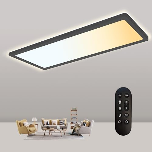 Goodjoo 22W Deckenlampe LED Deckenleuchte Dimmbar 2800LM, Schwarz, 58x20cm | mit Fernbedienung, 2700K-6500K, Rechteckig, IP44 Wasserdicht, Ultra Dünn küchenlampe LED Panel for küche Schlafzimmer Büro