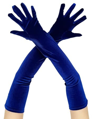 WANYI 1 Paire Gants Longs Femme Gant de Soirée Années 1920 Style Gant Velours Gants de Mariée Accessoire de Robe pour Danse Opéra Mariage Festival(Bleu)