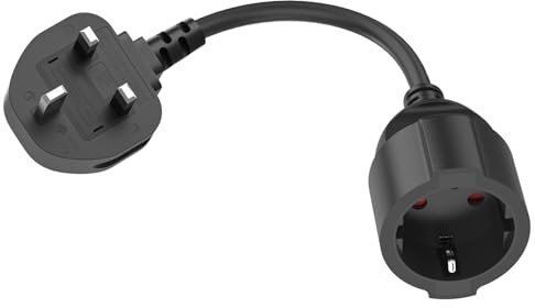 HITRENDS EU to UK Plug Adapter | 10-Inch Short Cable | With 13A Fused | Converts EU 2-Pin to UK 3-Pin | 250V/13A, 3250W for Power Tools & Appliances, Black