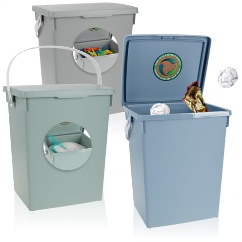 com-four® 3 contenitori portaoggetti con coperchio e maniglia, 5 L ciascuno - contenitore per detersivo in plastica - cestino per rifiuti - scatola [la selezione varia] (3 pezzi - semplici)