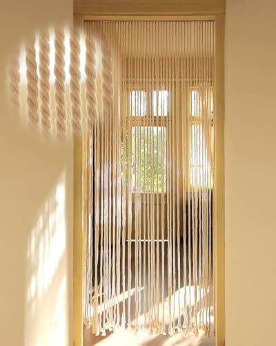 Ezcasch 90x200 Rope Door Curtain, 54 Strands Beige Curtains for Doorways, Boho Style Door Curtains as Room Divider and Decoration for Balconies, Rooms and Patios