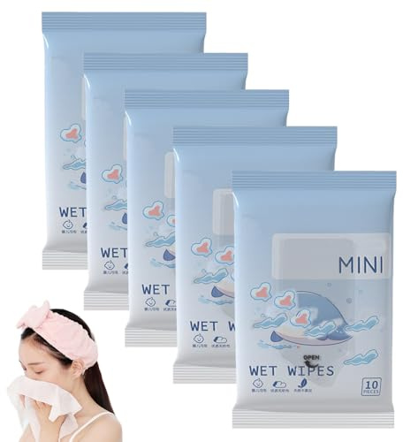 Lot de 50 lingettes humides de voyage jetables emballées individuellement pour les mains et le visage, pour voyage, bureau, voyage, usage quotidien
