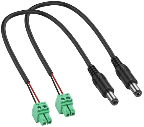 XMSJSIY DC 5.5mm x 2.1mm to Phoenix Terminal Adapter Cable - 30CM/11.8inch | DC 5521 Male to 15EDGK 2-Pole 3.81mm/0.15inch Pitch Circuit Board PCB Screw Terminal Block for CCTV Security Camera