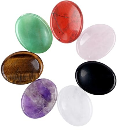 Maitawa 7er Set handschmeichler & Edelsteine - Kristall Sorgensteine, Daumen Edelsteine natürlich poliert Oval Palm Pocket Stein Meditation & Angst Stress