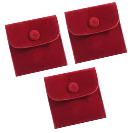 DIKACA Set 3 Bustine Porta Gioielli Rosso Chiusura a Scatto, Design Chic e Pratico per Conservare Orecchini e Braccialetti, per Uso Quotidiano e Viaggi