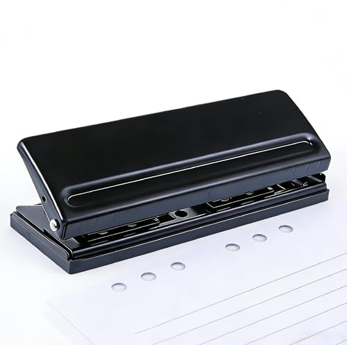 Perforadora de metal con 6 agujeros, ajustable, 6 agujeros, A5, A6, A7, 6 anillas, con muescas de posicionamiento, para agendas diarias, para archivadores