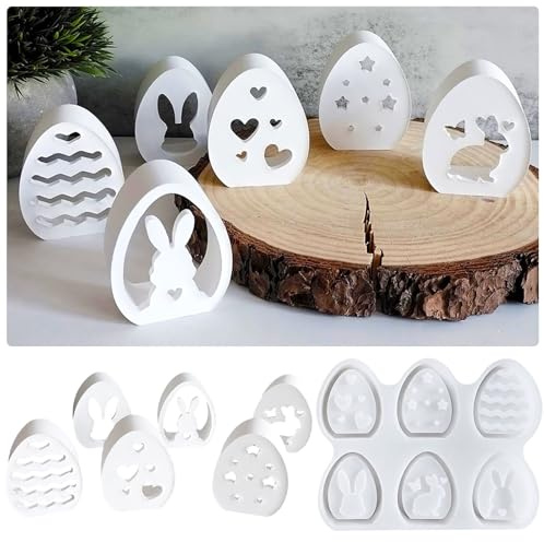 6 Stück Mini Silikonformen Gießformen Ostern Ei, Silikonform Osterei Hasen, Gießformen Silikon Ostern Osterdeko Oder Geschenk, Gießform Ei für DIY Kerzenhalter Kleine Lichterkette