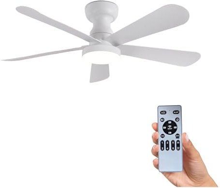 Ventilador de Techo Silencioso con Luz LED 30W, Lámpara Ventilador 106cm con Motor DC, 6 Velocidades y Función Memoria, Mando a Distancia, Ideal para Dormitorio y Salón(Blanco)