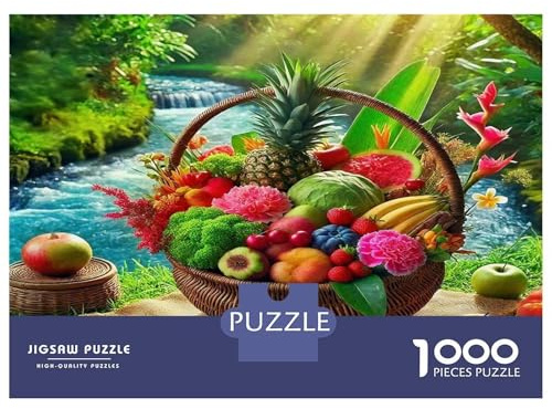 Obst Erwachsenenpuzzle 1000 Teile Recyclingpapier Tropischer Obstkorb in Einer Gartenszene Sehr schwieriges Spiel Spaßiges forderndes Familienspiel 52x38cm