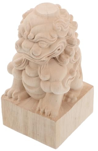 WHAMVOX Lion Post Decoration Wooden Statue Finial Vintage Garden Style Unfinished Wood Can Be Painted Can Be Stained Beige Lion Shape Fence Post Finial for Garden Bridge Home Decor
