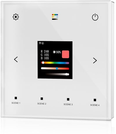 Pannello Touch DALI Master WiFi, App Tuya Smart Life, RF 2.4GHz, 4 Scene, Input 220V, Vetro Temperato, Per Striscie Led Monocolore CCT RGB RGBW RGB+CCT, 86X86mm Per Scatola Incasso 502