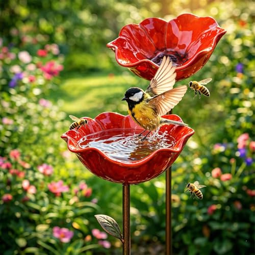 2 Stuick Gartenstecker VogelträNke Blume, Handgefertigt BienenträNke Keramik, Blumen Gartenstecker VogelträNke, BienenträNke FüR Den Garten, Gartendeko FüR DraußEn (2-A)