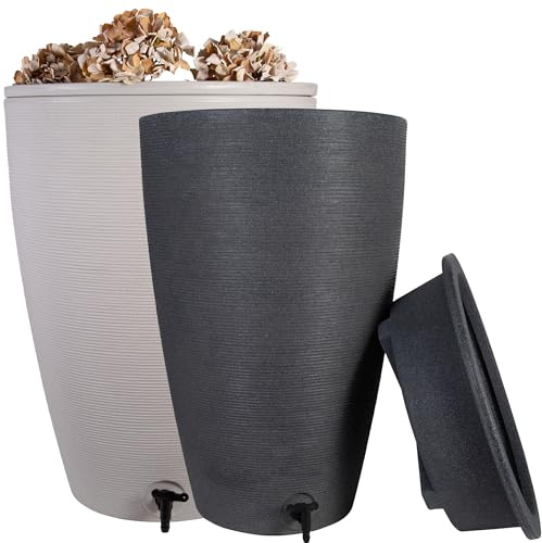 120 Litre Stylish Amesbury Stone Water Butt Rain Collector | With Tap & Lid Garden Water Storage Tank