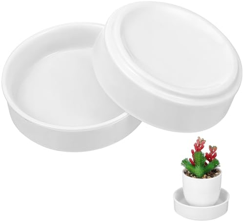 HINTRMENT Sottovaso in Ceramica Set 2 Pezzi, Piatti per Vasi Rotondi Smaltati Funzione Raccogli Acqua, per Piante da Interno e Fioriere in Casa