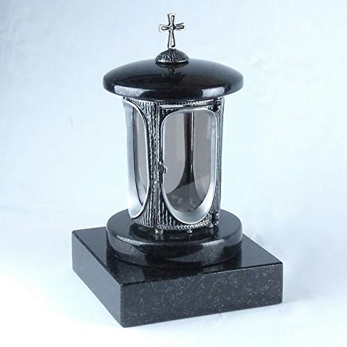 designgrab Alu Grablampe mit Granit Sockel 20x20x5 cm, aus Aluminium in Antikoptik mit Kreuz und Granit Schwedisch Black SS1