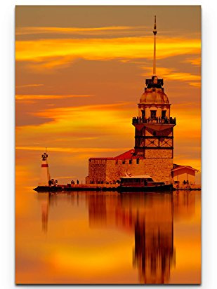 Leinwandbilder | Bilder Leinwand 90x60cm Maiden Tower kiz kulesi in Istanbul bei Sonnenuntergang