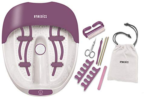 HoMedics Luxury Nail Care Foot Spa, Pediluvio Massaggiatore Piedi con 4 Strice Idromassaggio, Kit per Pedicure, Pietra Pomice, Rulli Massaggianti e Funzione Mantenimento Acqua Calda, Taglia Max: 47