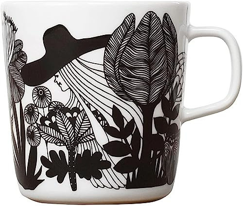 Marimekko - Siirtolapuutarha - Oiva - Becher/Henkelbecher/Kaffeetasse - 0,4 l - weiß/schwarz/orange
