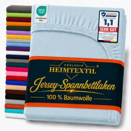 EXKLUSIV HEIMTEXTIL Marke Jersey Spannbettlaken 90-100 x 200 cm 100% Baumwolle Öko - Tex Zertifiziert, Markenqualität, Matratzenhöhe bis 25 cm, Hellblau