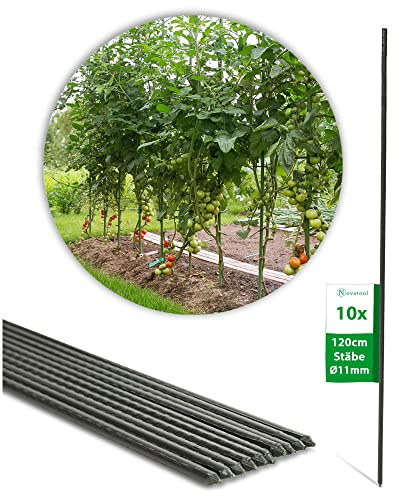Novatool 10 Pflanzstäbe 120 cm grün 11 mm Durchmesser Rankstäbe Rankhilfe Tomatenstäbe Blumenhalter