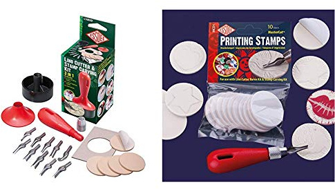 ESSDEE 3 in 1 Lino Cutter and Stamp Carving Kit (10 Cutters and 5 Carving Stamps) & Self-Adhesive MasterCut Printing Stamps (For use with Lino Cutter and Stamp carving kit)