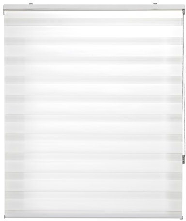 Blindecor | Rollo für Nacht und Tag nach Maß, doppellagig, gebrochenes Weiß, 125 x 250 cm (Breite x Höhe), Stoffgröße 122 x 245 cm, Fensterrollos