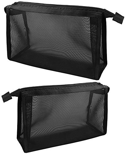 2Pcs Mesh Kosmetiktasche Damen Reise Kulturbeutel Tragbare Kulturtasche Mesh Reise Kulturtasche Mit Reißverschluss für Reisen Flugzeug(Klein + Groß)
