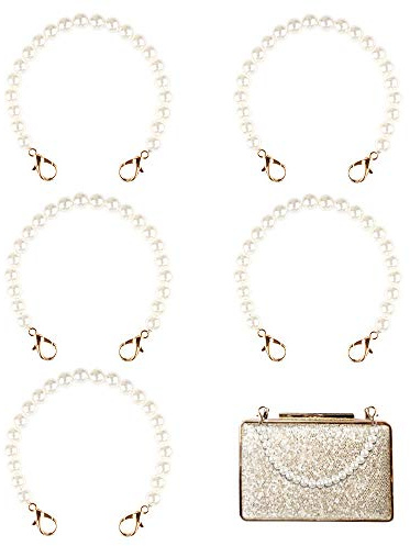 Aipaide 5 Pezzi Catene per Borse di Ricambio Imitazione Perla Cinturino per Borsa Manici a Catena per Borse a Mano con Fibbie Metalliche per Borse Fai da Te Borsa Accessori per Borse (10 Pollici)