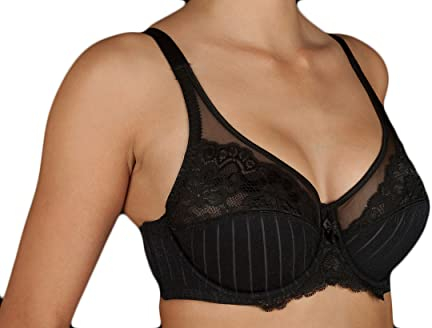 SELENE MARILUZ C-D-E Reggiseno con Ferretto Che combina Un Elegante Tessuto con Frange e Una Coppa in Tulle con Pizzo (C, Nero, 7)