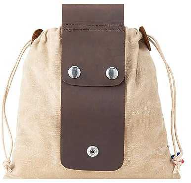 Vikbar matsökväska, vandringsväska, vikbar shoppingväska, bushcraft-tygväska, tygväska i läder, canvas med dragsnöre för camping, cykling, klättring, cykling, kaki