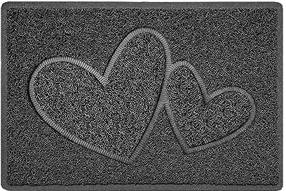 Paillasson Double cœur en Relief Lavable, Gris foncé (Dos en Caoutchouc étanche) - Taille S (60 x 40 cm)