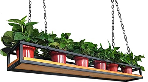 YDYFC Plafond Flotting Flower Tablette Suspending Tablettes Plant Stand Stand étagères pour la Cuisine Balcon, Salon Restaurant Pot Poche Panier Panier - Bois et Fer à Repasser - Long 60cm ~ 140cm