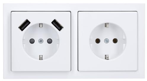 Busch-Jaeger 2x USB-Set studioweiß matt: 1x 20 EUCB2USB-884 2x USB-Steckdose + 1x 1722-884K 2-fach Rahmen + 1x 20 EUC-884 Schuko Steckdose