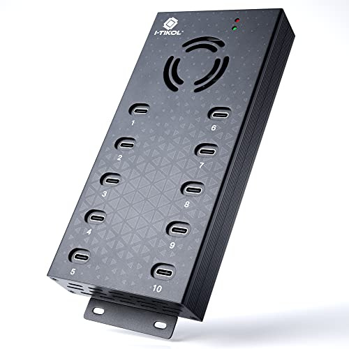 USB 2.0 Hub Type-C Multi Safety 10 Ports Powered, with AC Adapter, Aluminum USB Splitter with Cooling Fan - Type C for Laptops & PC, PC,Flash Drives, HDD, Hard Drive, Mouse, XPS, Xbox, Keyboard
