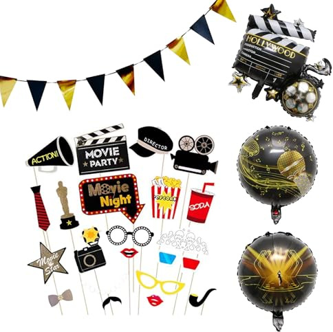YunBey Filmnacht Banner Dekorationen, Foto Requisiten für Hollywood Oscar Themen Party, Zubehör für Filmabend