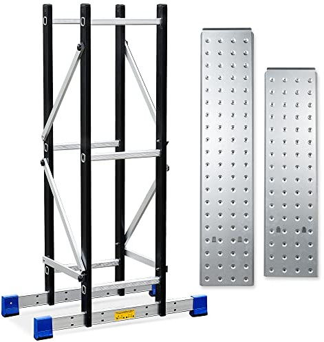 Scaffolding Platform, Work with 7 in 1 Multi-Purpose 19.6Ft Folding Ladder, Supporting Rack and Steel Trays Work Platform