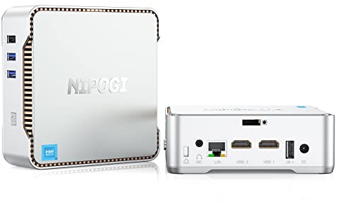 NiPoGi Essenx E2 Mini PC N150 Twin Lake (hasta 3.6GHz,6W Solo),16GB DDR4/256GB M.2 SSD,Mini Ordenadore W-11 Pro,4K@60Hz con HDMI 2.0, DP, WiFi, BT,Mini Computadora para Negocios/Escuela 0.27KG Solo