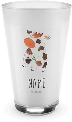 Mr. & Mrs. Panda Personalisiertes Glas Kuh - Personalisierte Geschenke, Trinkglas Mit Namen, Bauernhof, Milch, Für Erwachsene Personalisiert, Bierglas Gravur, Träume, Hof, Cocktailglas, Kühe, Weinglas