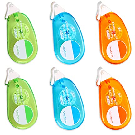 LEEQ Doppelseitiges Klebeband Roller - 6 Stück Kleberoller Permanent Adhesive Tape Pen für Basteln, Kartenherstellung, Bullet Journal und Scrapbooking