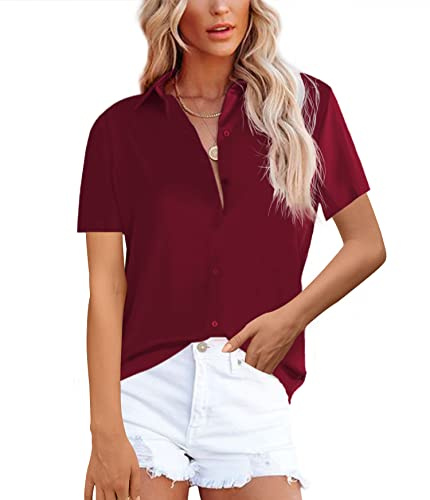 NONSAR Camicetta da Donna Elegante a Maniche Corte con Colletto Alto, da Ufficio, Casual