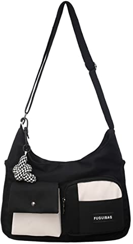 POPOTI Bolso Bandolera Mujeres, Bolsas de Hombro Mano Nylon Impermeable Totalizador del Monedero Mochila Escolar Portátil Billetera Multifuncional Crossbody Bag (Negro Blanco)