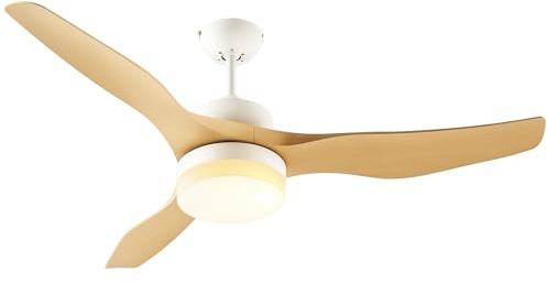 HOMCOM Ventilador de Techo con Luz LED Motor DC 20,5W Ø132x40 cm Natural