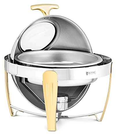 Royal Catering RCCD-RT21_6LG Chafing Dish rotondo con accenti dorati da 6 l