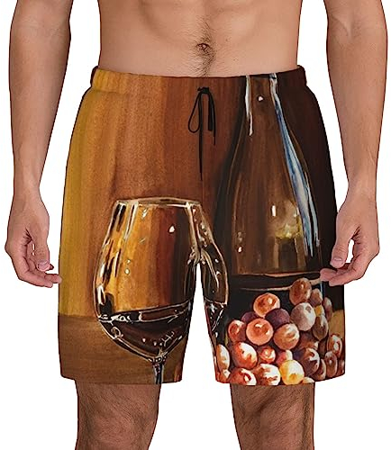 EVANEM Rotweinflasche Glas Badehose Herren Boardshorts Schnelltrocknende Badeshorts mit Mesh-Futter, Schwarz, 3XL