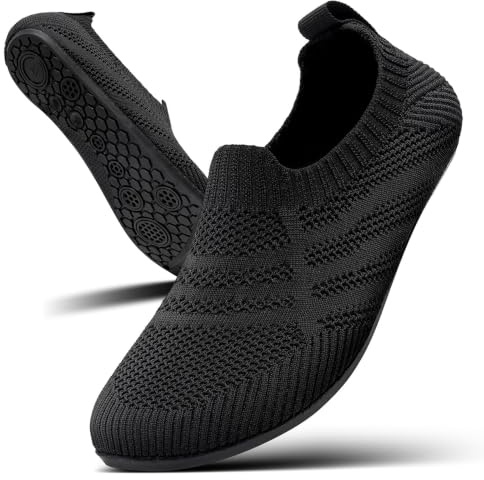KOWAYI Herrtofflor för kvinnor slip-on husskor barfotaskor unisex hemtofflor andningsbara lätta stickade resetofflor, 1343 Svart, 43 EU