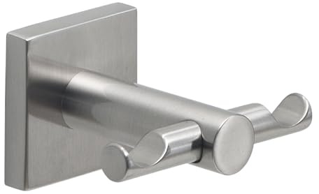 Gedy Fuji Percha Doble Baño Pared 7,6x6,9x4,7cm Acero Inox AISI 304 Cromall Acabado Cepillado, Gancho Doble con Tornillos y Biadhesivo