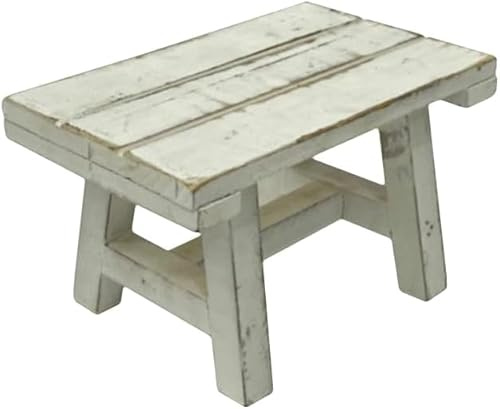 TentHome Rustikaler Pflanzenhocker Blumenständer Holz Shabby Sitzhocker Fußhocker Tritthocker Kinderhocker Kleiner Holzhocker für Kinderzimmer Garten Weiß Rechteckig