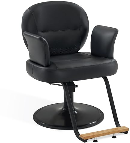 BarberPub Hydraulic Salon Chair, Modern Ins Style Barber Chair for Hair Stylist, Breathable PVC Leather Beauty Spa Salon Styling Chair for Women Men 3082 (Black)