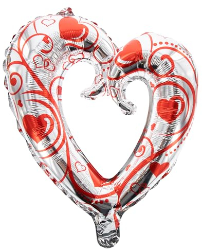 Party Factory Folienballon Herz, 44 x 42 cm, silber/rot, Konfetti, Heliumballon mit Punkten, Luftballon zur Hochzeit